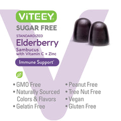 VITEEY vegan, gluten-free, gelatin-free elderberry gummies packaging
