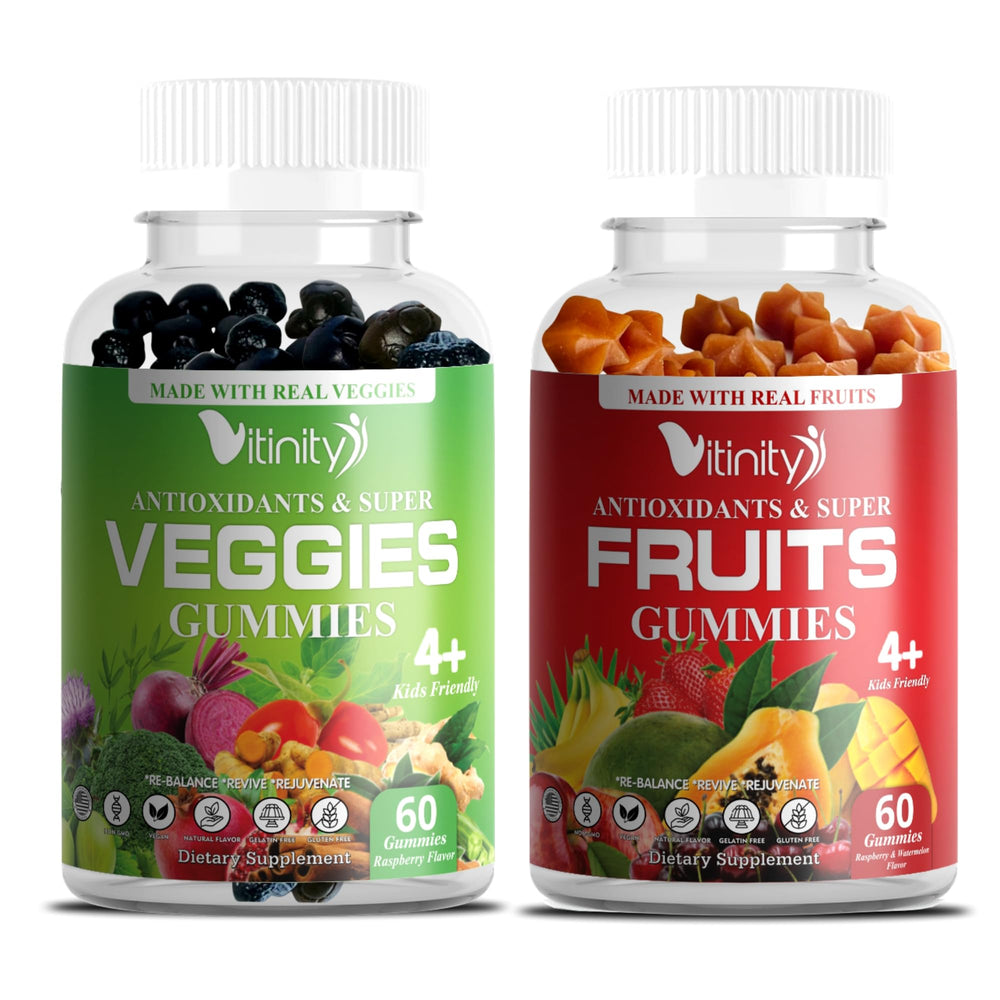 VITINITY Real Fruit & Veggie Gummies bottle and packaging
