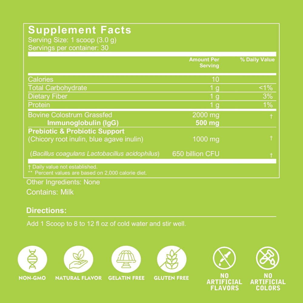 Close-up of grass-fed bovine colostrum powder texture
