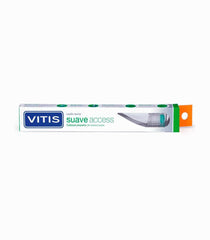 Close-up of Vitis toothbrush head showing soft wavy filaments