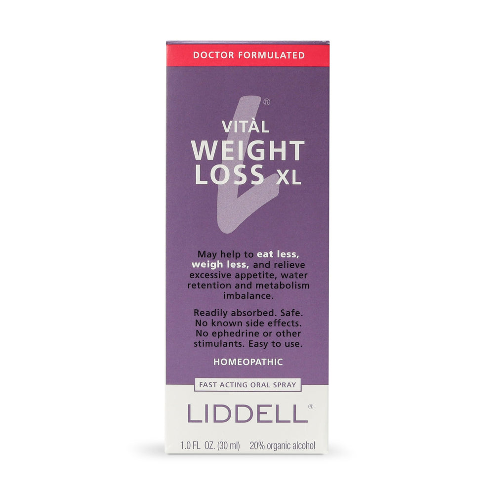Packaging and bottle of VITL Weight Loss XL Liddell Homeopathic 1 oz Liquid