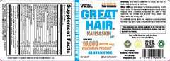 Packaging and product box of Vitol Great Hair Time Released Biotin 10,000 mcg
