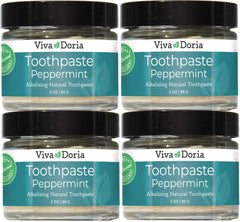Pack of 4 Viva Doria Fluoride-Free Peppermint Toothpaste in 3 oz glass jars