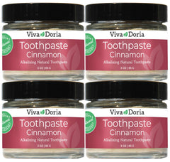 Pack of 4 Viva Doria Natural Cinnamon Toothpaste in a 3 oz glass jar