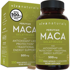 Viva Naturals maca capsules bottle supports easy daily energy