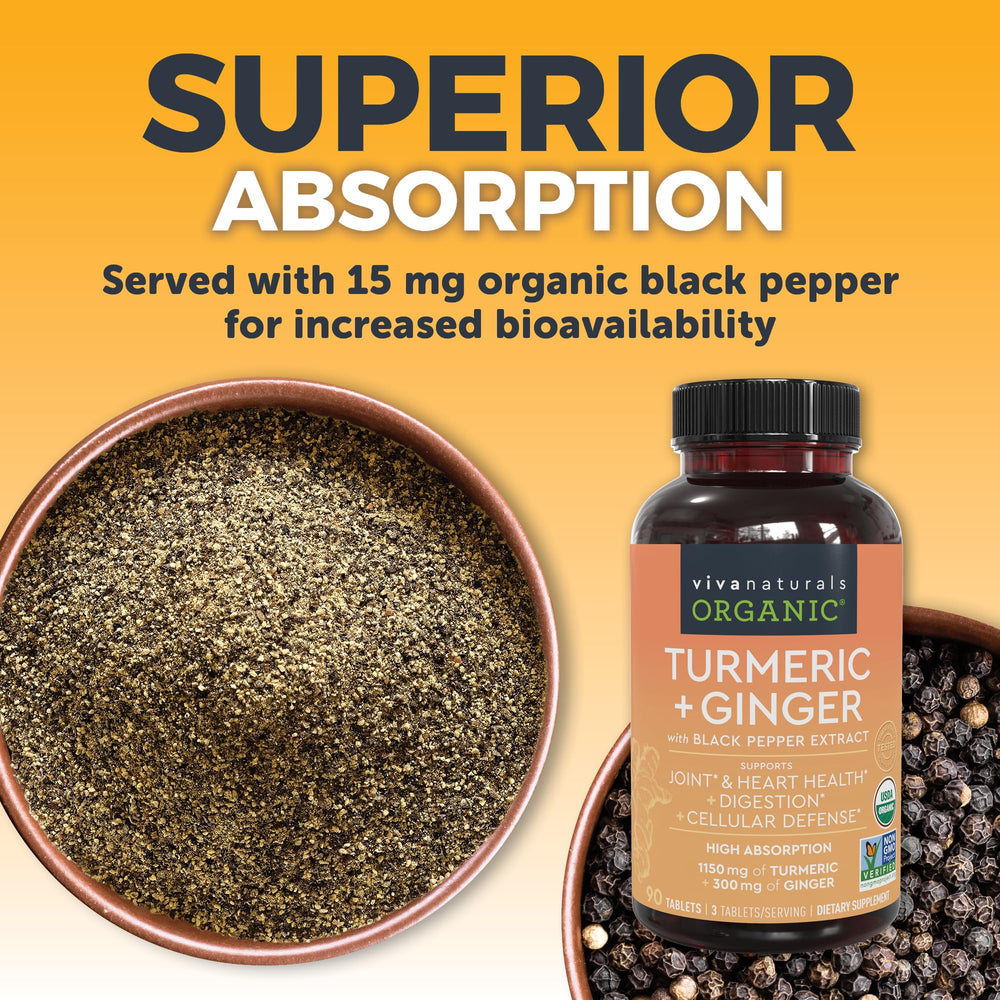 Sealed bottle of Viva Naturals turmeric ginger supplement
