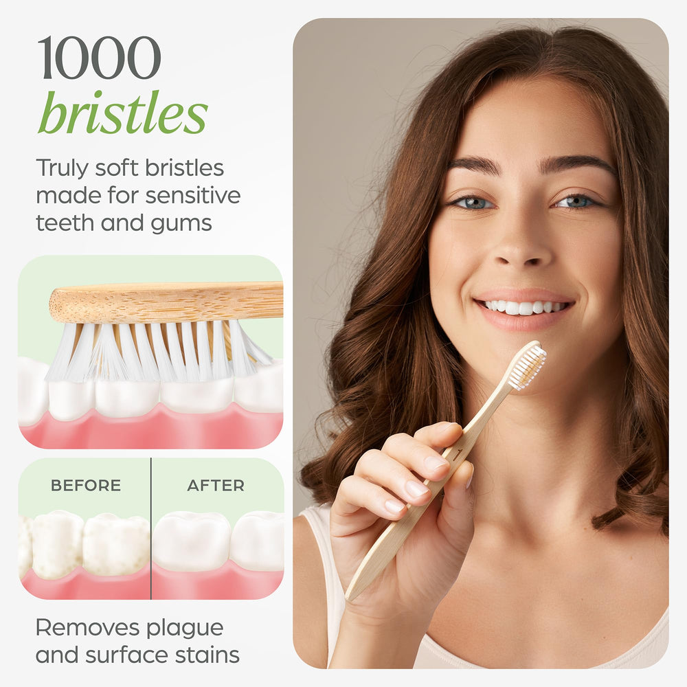 BPA-free soft bristles on bamboo toothbrush