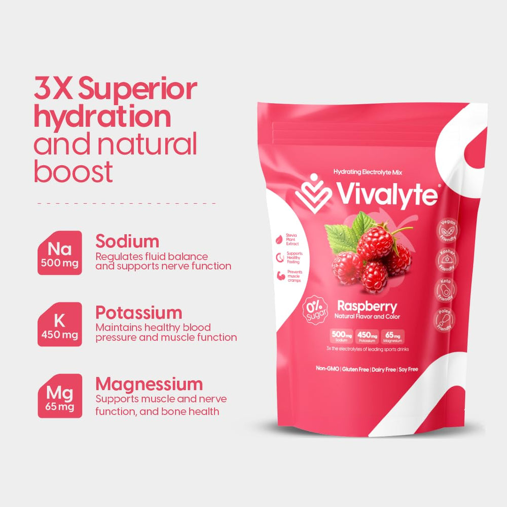 Vivalyte Blueberry flavor electrolyte powder packets
