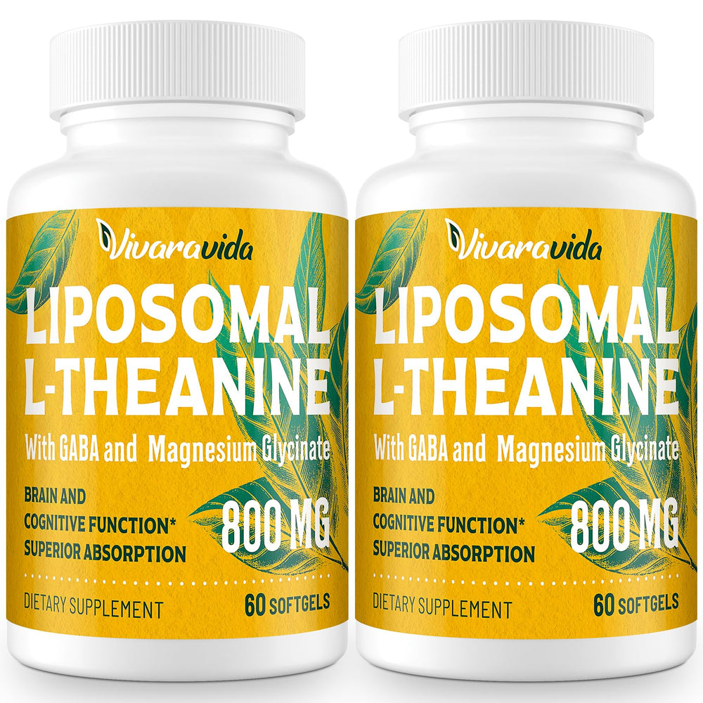 Vivaravida L-Theanine 800mg bottle with GABA and Magnesium Glycinate softgels