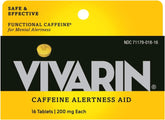 Vivarin 200mg caffeine tablet close-up for quick alertness.