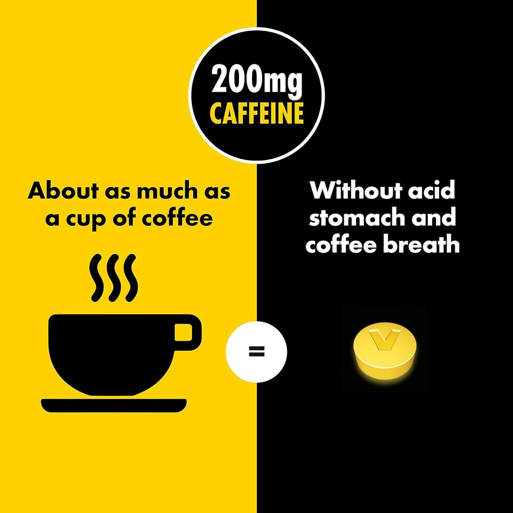 Vivarin bottle label showing 200 mg caffeine per tablet