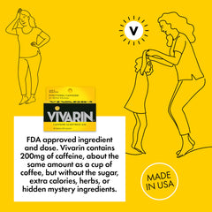 Label showing no sugar and no calories on Vivarin caffeine pills
