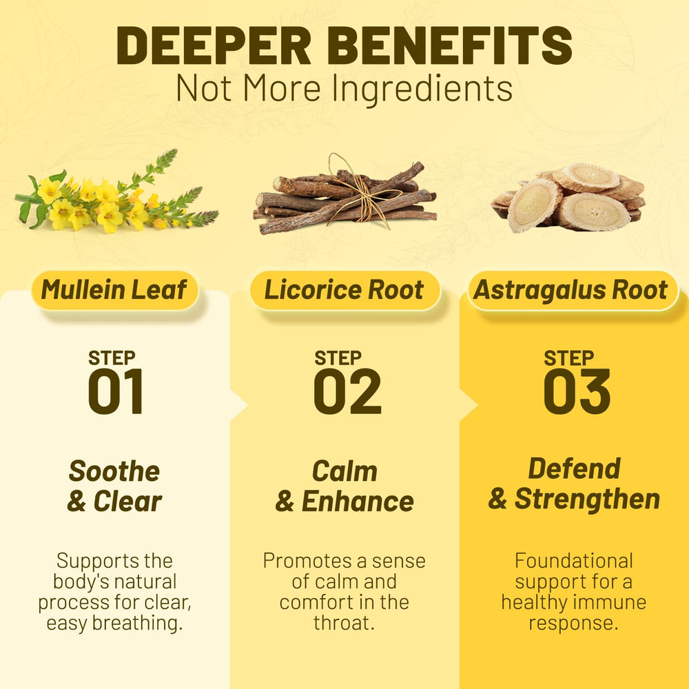 Close-up of Mullein leaves, licorice root, and astragalus root ingredients