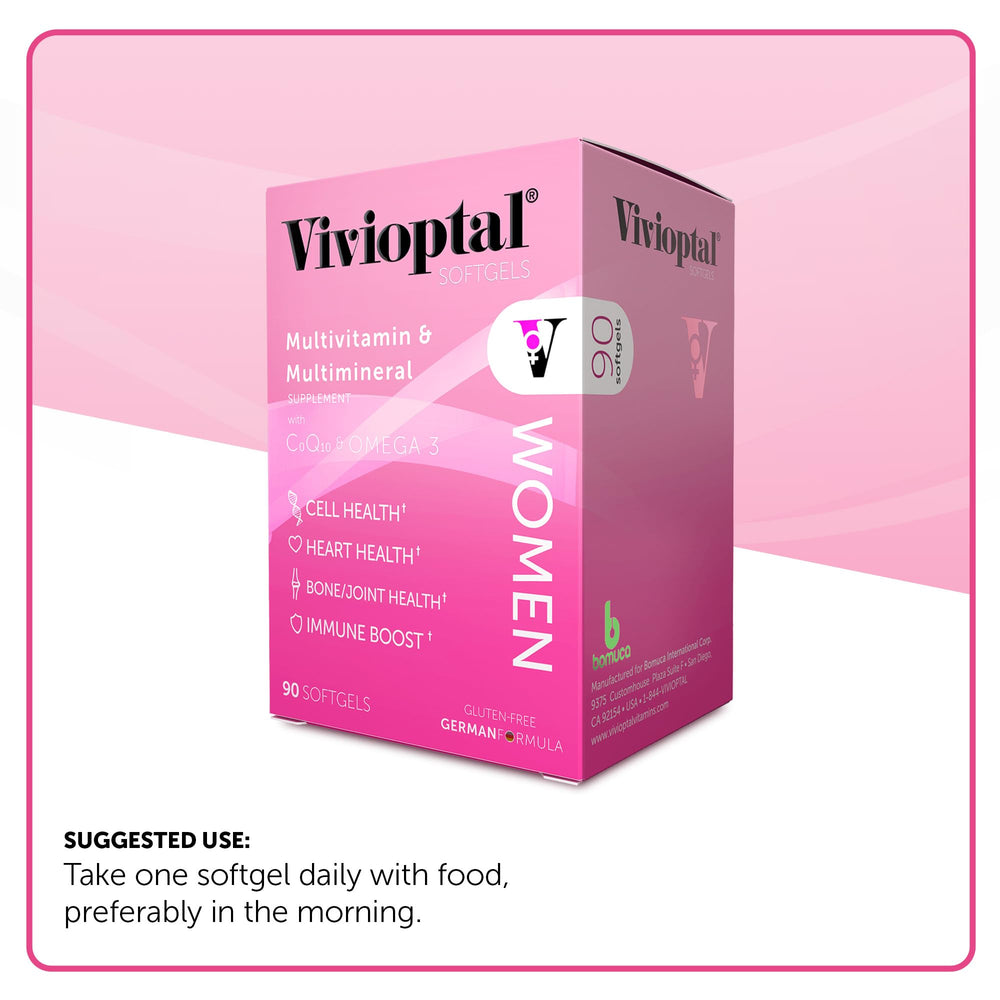 Ingredients showing CoQ10 and Omega-3 in Vivioptal Women 90 Softgels