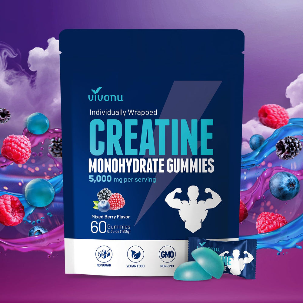 VivoNu Creatine Gummies packaging with resealable pouch