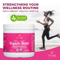 Lifestyle graphic showing beet powder supporting heart health