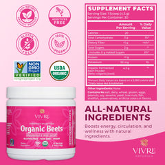 Vivre Naturals beet powder scoop closeup suggests convenient daily serving