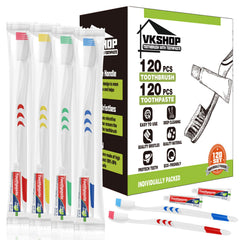 VKshop 120-pack disposable toothbrushes with toothpaste in individual wrappers for travel