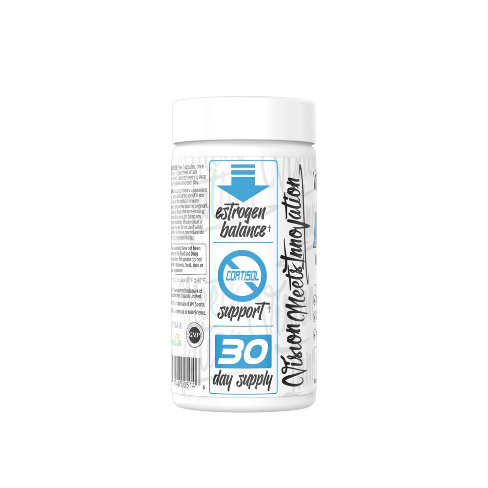 VMI Sports Arima-XD bottle back reveals usage and AI formula for hormonal support.