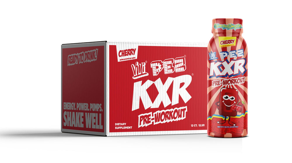 VMI Sports KXR ready-to-drink bottle pour offers convenient pre-workout energy on the go.