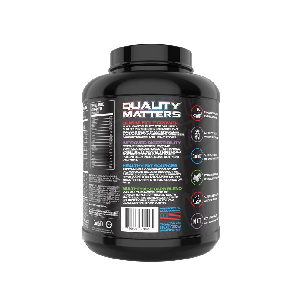 VMI Sports Major Mass Digestisorb enzymes image suggests improved digestion.