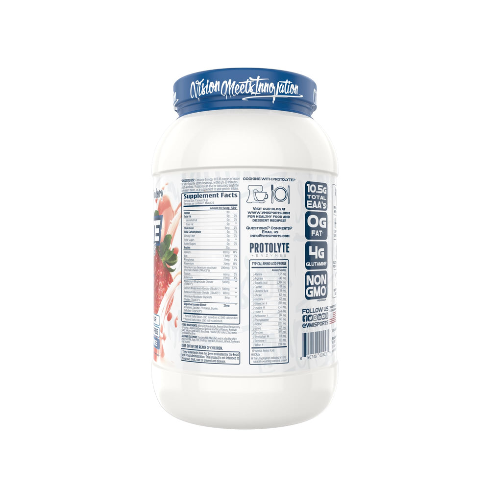 VMI Sports ProtoLyte strawberry flavor bottle showcases non-GMO formula appeal