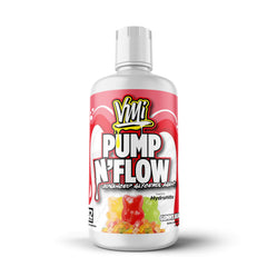VMI Sports Pump N Flow bottle pour showing stimulant-free hydration and intense pumps