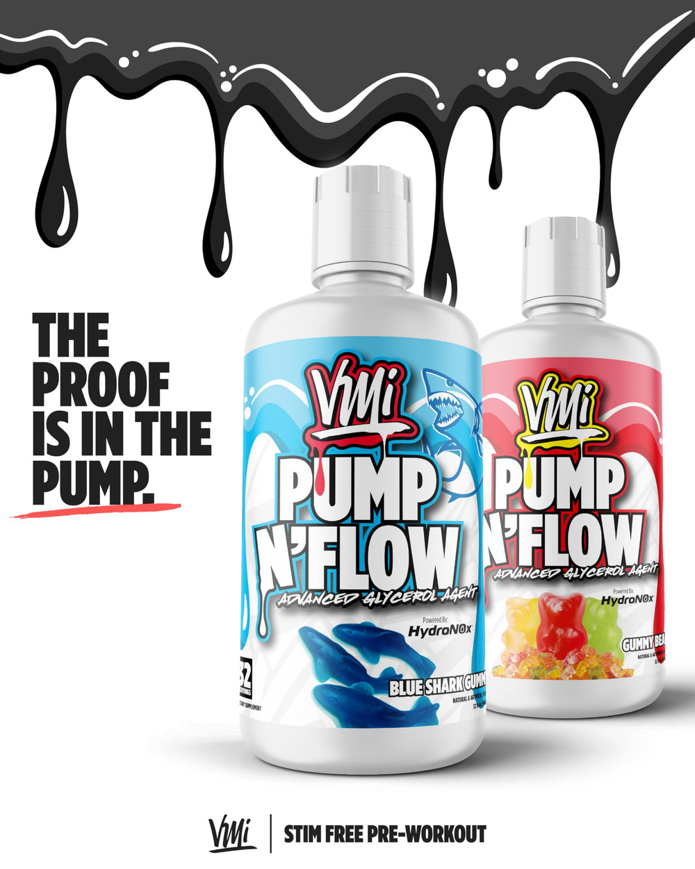 VMI Sports Pump N Flow ingredients chart emphasizing glycerol and citrulline for pumps