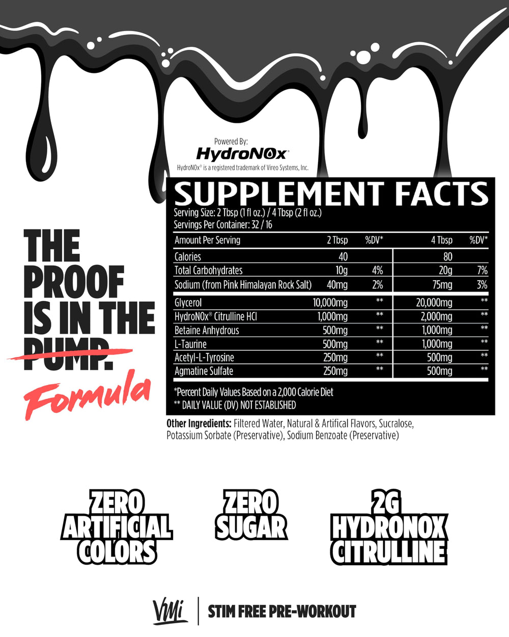 Ingredients chart highlights glycerol and citrulline for nitric oxide support