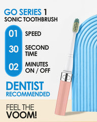 Slim, travel-friendly profile of the Go 1 Series toothbrush in pink