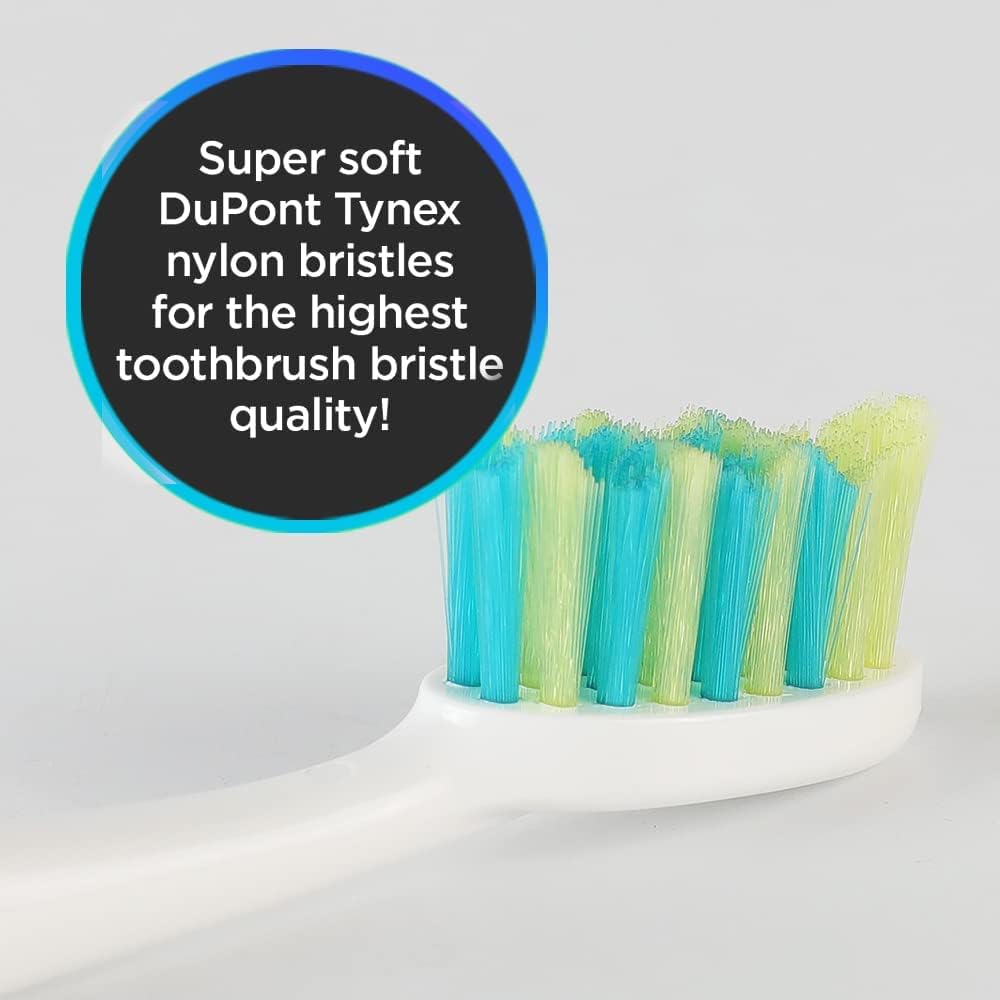 Soft Dupont nylon bristles close-up on white Voom Sonic Pro 7 replacement brush heads