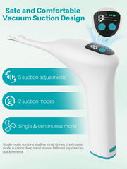 5-level suction with single and continuous modes for gentle to deep cleaning