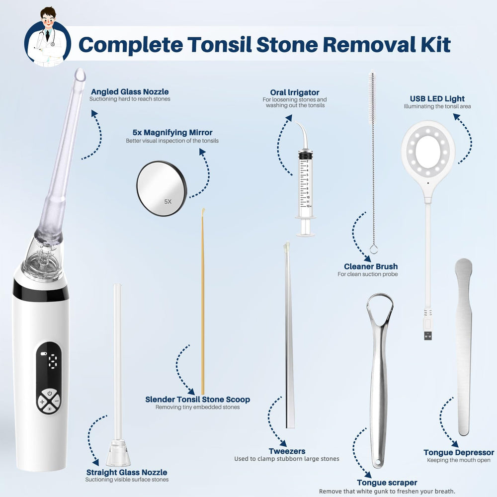 White Voraiya Tonsil Stone Remover with accessories