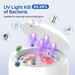 Cleaning dentures, rings, and jewelry with the device