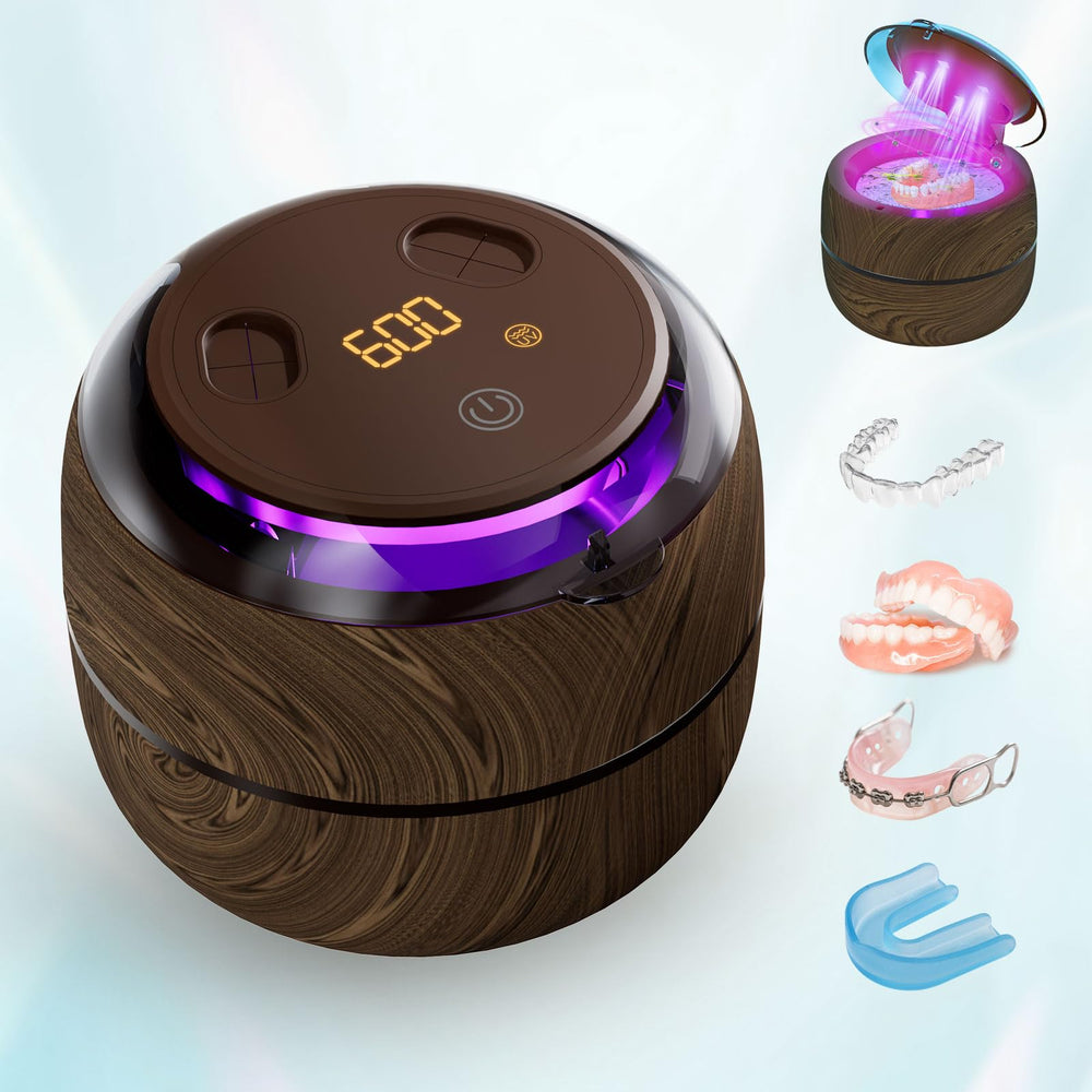 Front view of Voraiya Ultrasonic Retainer Cleaner showing the compact 200ml tank