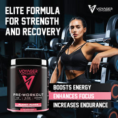 Voyager Pre-Workout Planet Punch mixing glass highlights smooth, easy mixing.