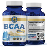 Vykee BCAA capsules bottle label showing 1000mg BCAA and 2:1:1 ratio