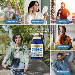 Icons representing immune support and antioxidant activity with zinc