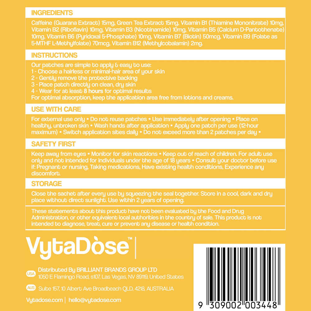 Vytadose B12+ Energy Patches product with 30-day supply