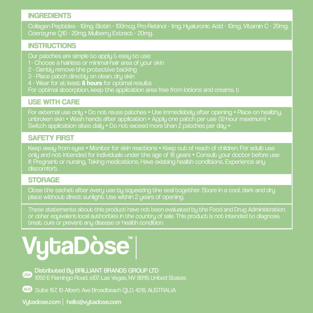 Box of Vytadose Collagen Glow Patches with instructions