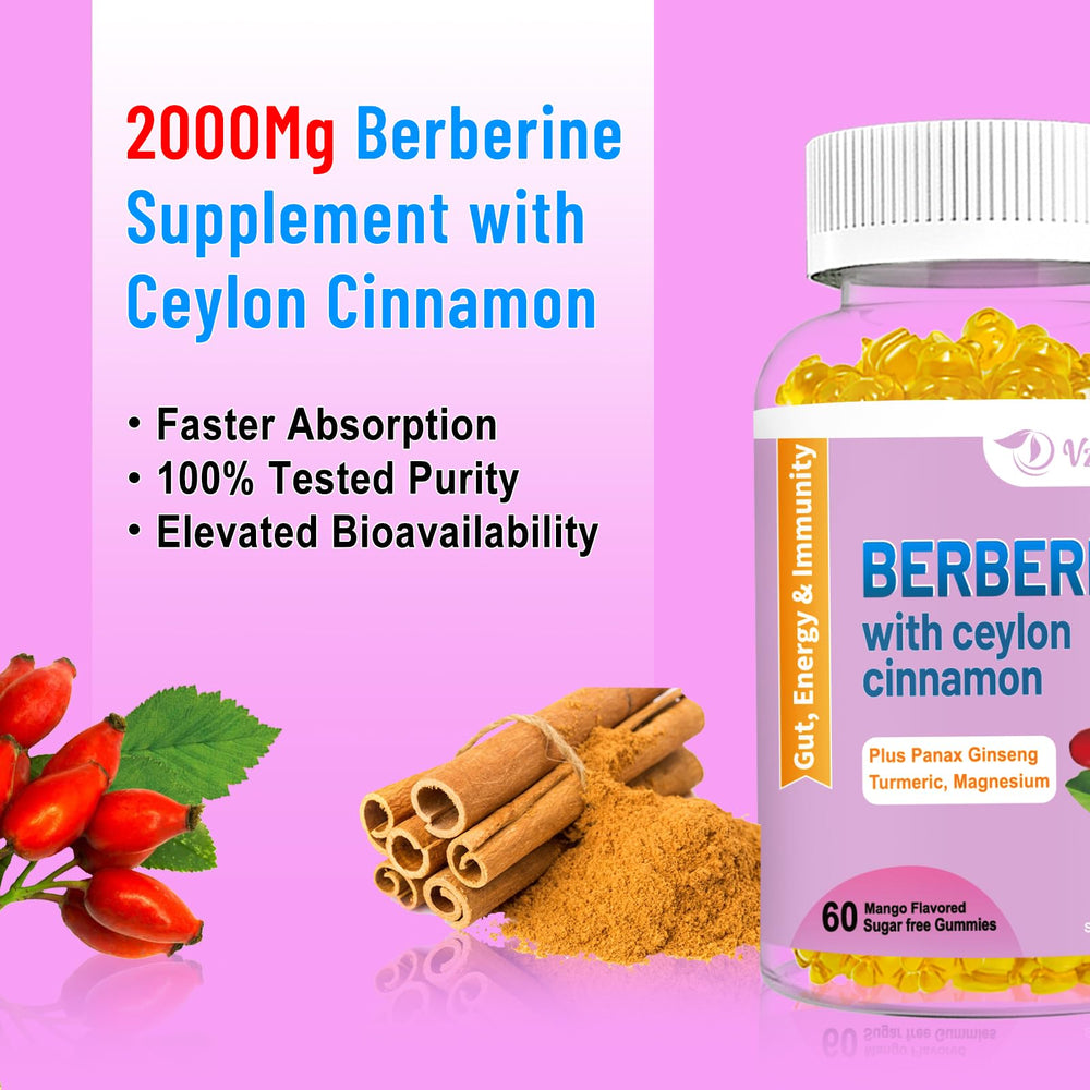 60-count bottle of VZOXAINS Berberine Gummies