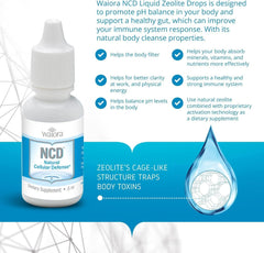 Waiora NCD Zeolite Drops label with ingredients and benefits