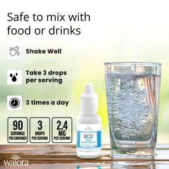 Waiora NCD Zeolite Drops beside water for hydration and balance