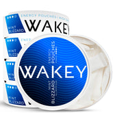 Wakey Energy Pouches Blizzard Mint bottle shows caffeine boost in a sugar-free format