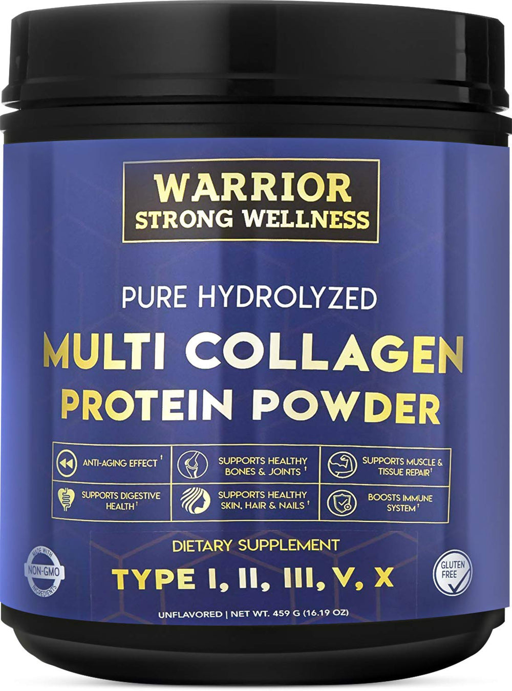 Warrior Strong Wellness hydrolyzed multi collagen powder bottle label