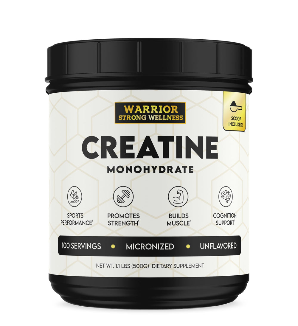 Container of Warrior Strong Wellness creatine monohydrate powder 1 lb
