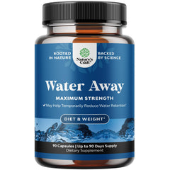 Front view of Water Away herbal diuretic pills bottle, 90-count