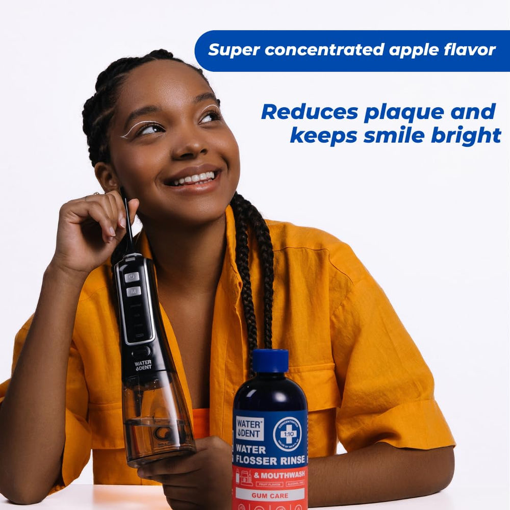 Close-up of 1:10 concentrate label on WATER DENT bottle