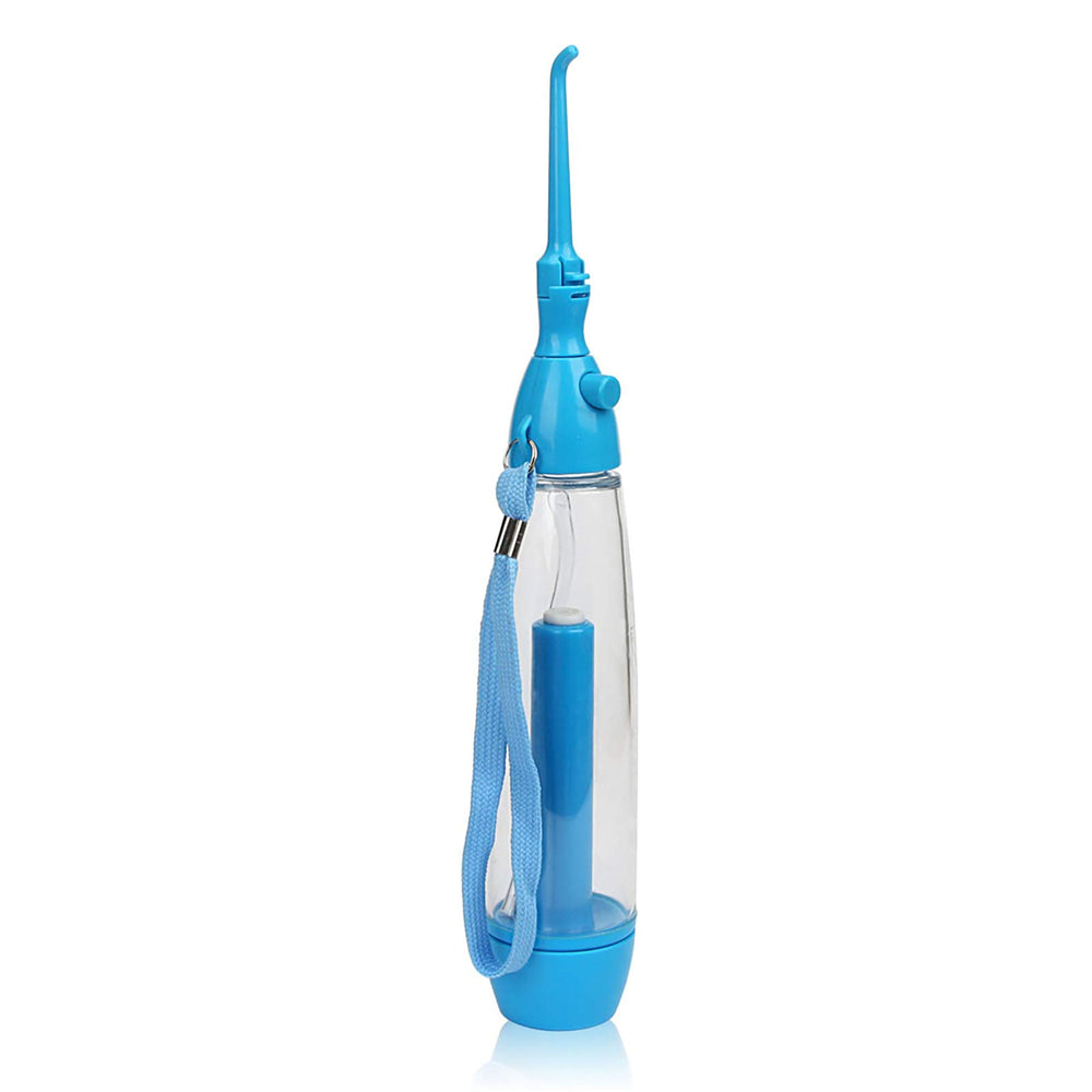 Blue non-electric water dental flosser close up