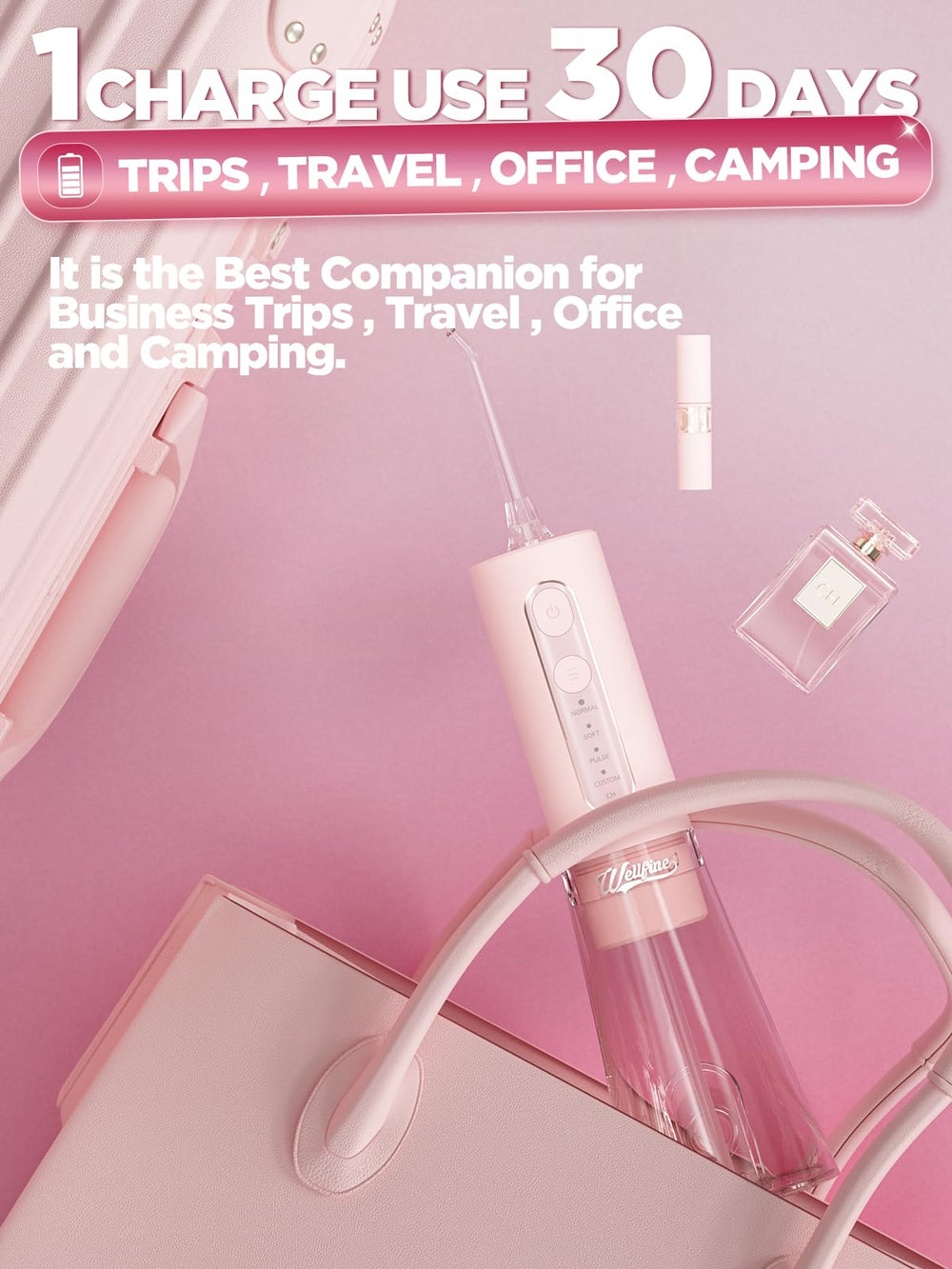 Portable pink Water Dental Flosser for home and travel